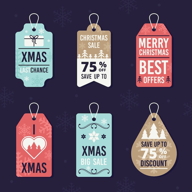 Vettore gratuito collezione di tag di vendita di natale design piatto