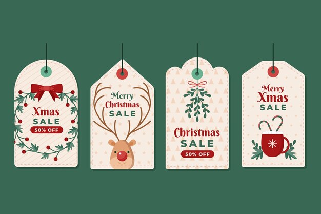 Flat design christmas sale tag collection