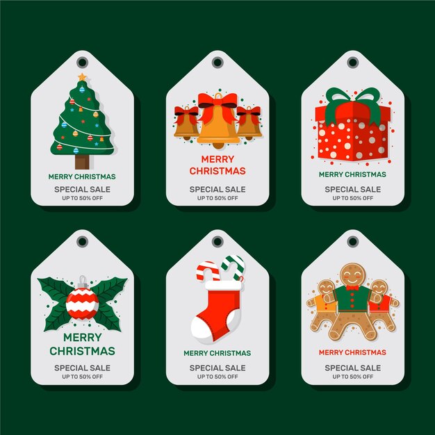 Flat design christmas sale tag collection