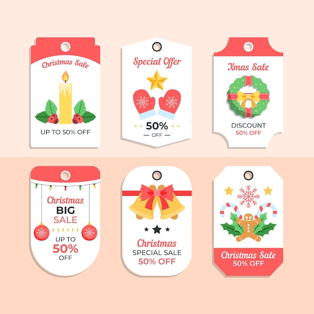 Flat design christmas sale tag collection