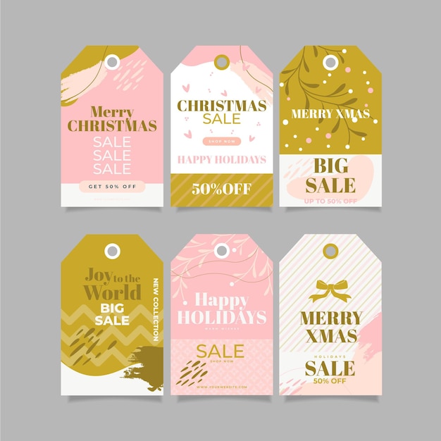 Vettore gratuito collezione di tag di vendita di natale design piatto