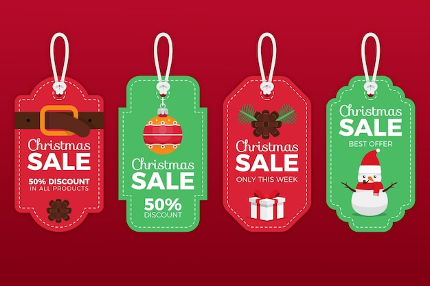 Flat design christmas sale tag collection