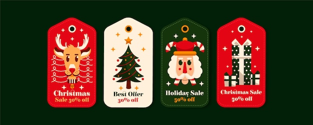 Vettore gratuito collezione di tag di vendita di natale design piatto