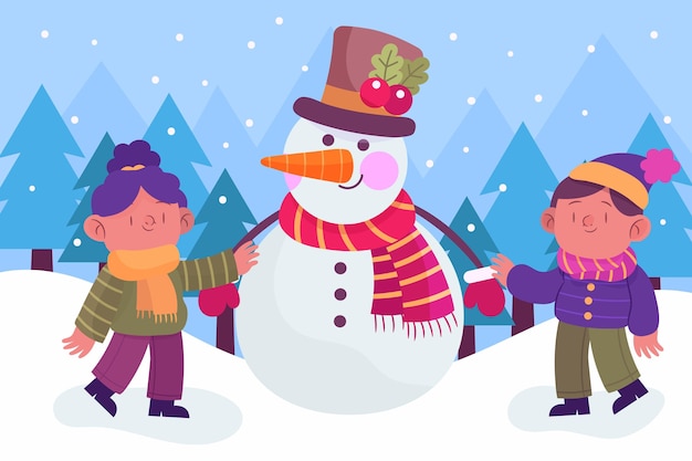 Flat design christmas snow scene