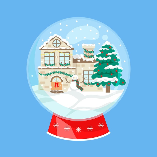Рождественский снежный шар в плоском дизайне