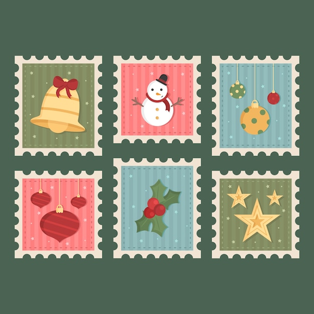 Free vector flat design christmas stamp collection