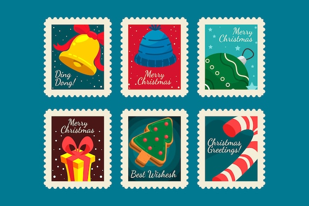 Flat design christmas stamp collection