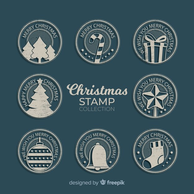 Flat design christmas stamp collection