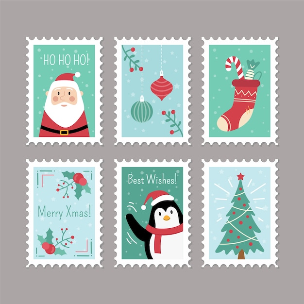 Flat design christmas stamp collection