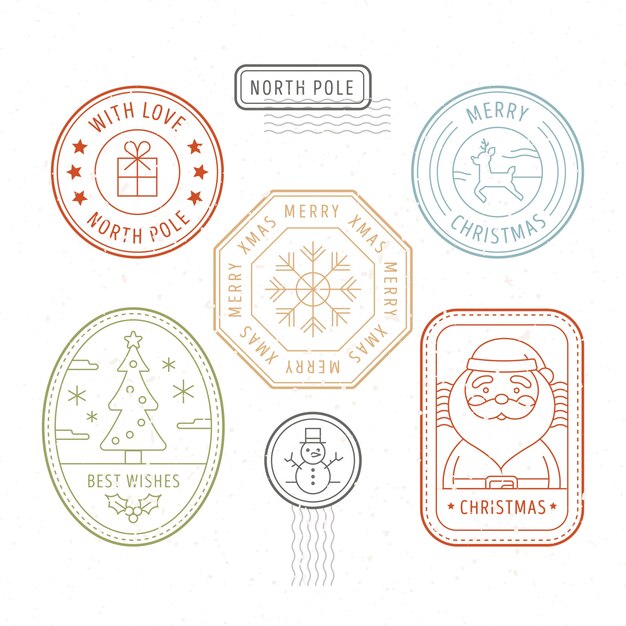 Flat design christmas stamp collection