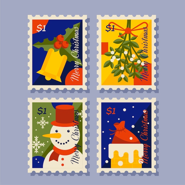 Flat design christmas stamp collection