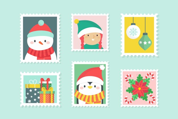 Flat design christmas stamp collection