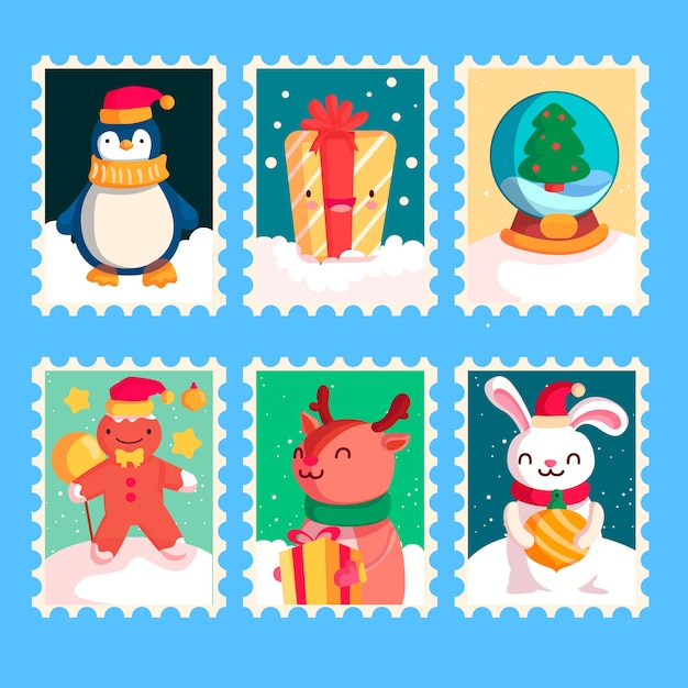 Flat design christmas stamp collection