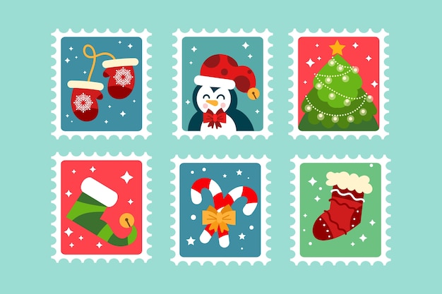 Free vector flat design christmas stamp collection