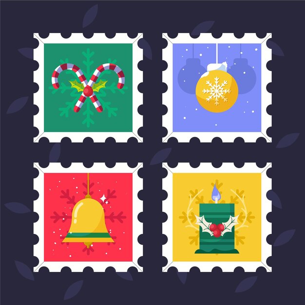 Free vector flat design christmas stamp collection