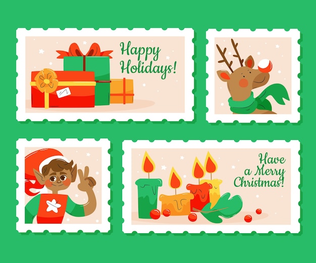 Flat design christmas stamp collection