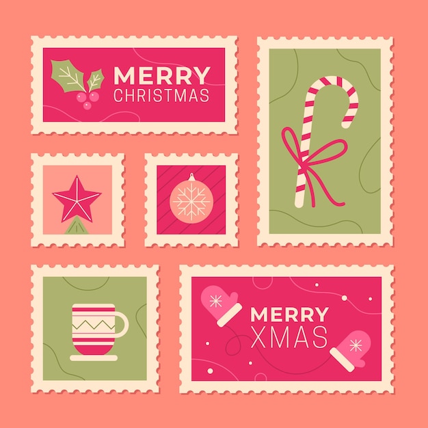 Free vector flat design christmas stamp collection