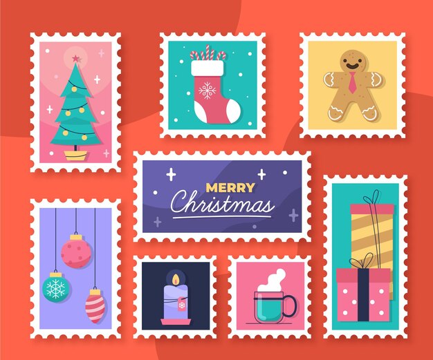 Flat design christmas stamp collection