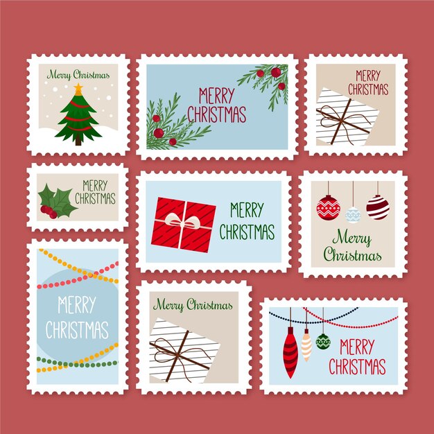 평면 디자인 크리스마스 우표 수집