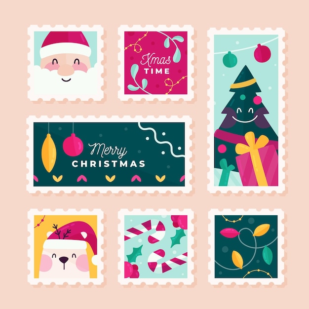 Free vector flat design christmas stamp collection