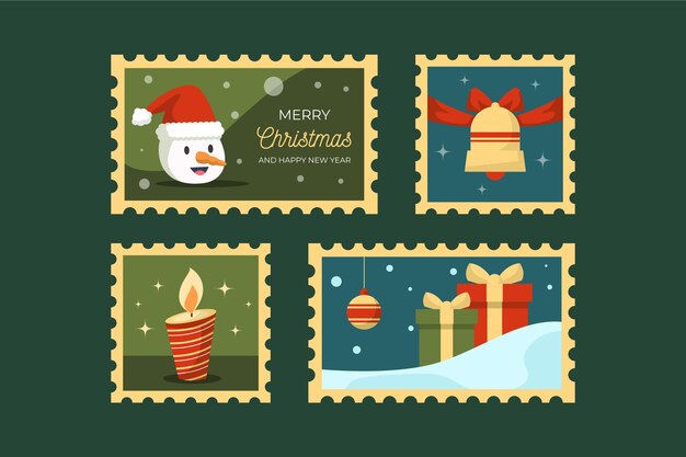 フラットデザインのクリスマス切手コレクション