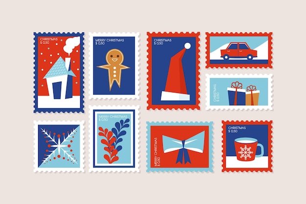 평면 디자인 크리스마스 우표 수집
