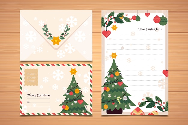 Flat design christmas stationery template collection