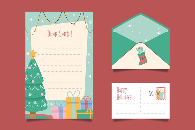 Flat design christmas stationery template pack