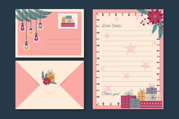 Flat design christmas stationery template set