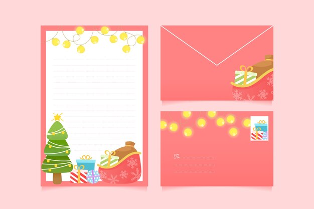 Flat design christmas stationery template