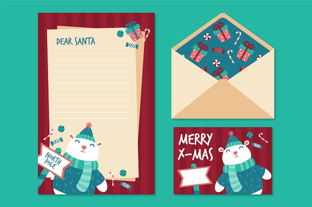 Flat design christmas stationery template