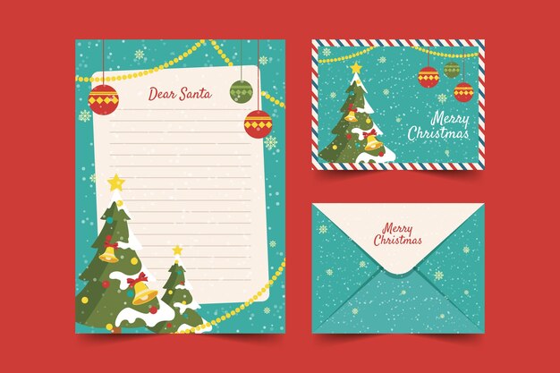 Flat design christmas stationery template