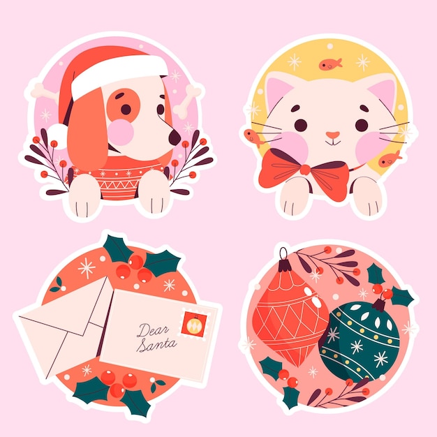 Flat design christmas stickers