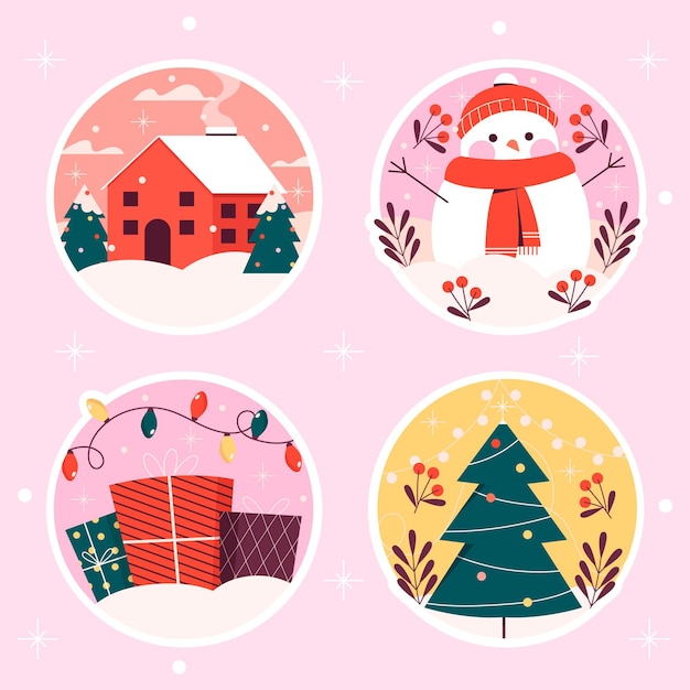 Free vector flat design christmas stickers