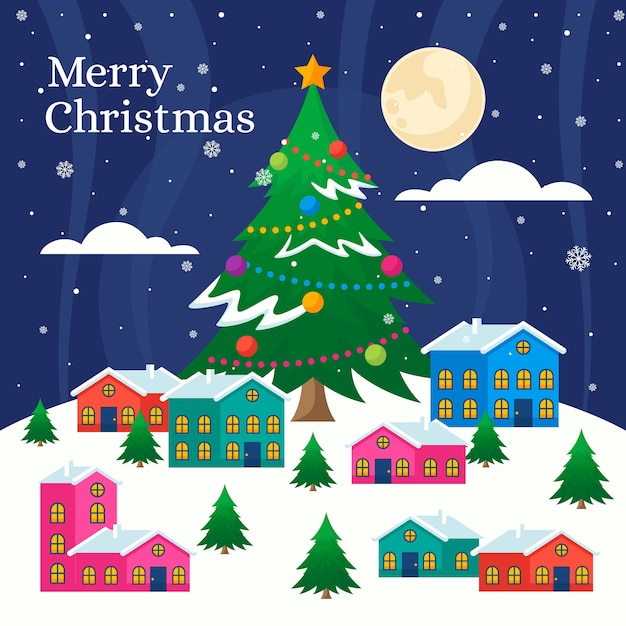 Flat design christmas town background wallpaper