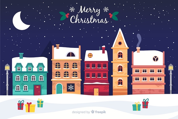 Free vector flat design christmas town background