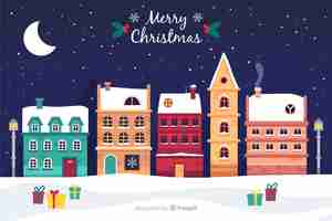 Free vector flat design christmas town background