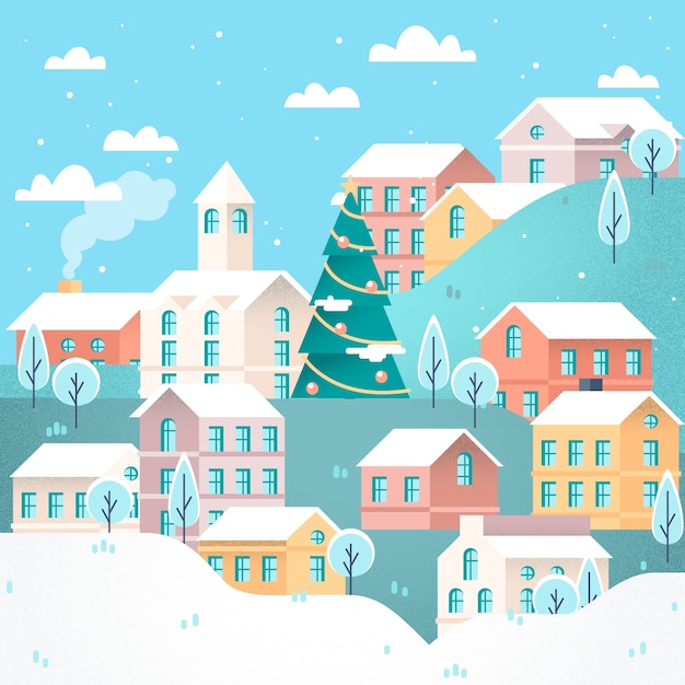 Flat design christmas town background