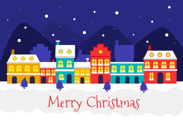 Бесплатное векторное изображение Плоский дизайн рождественский город фон