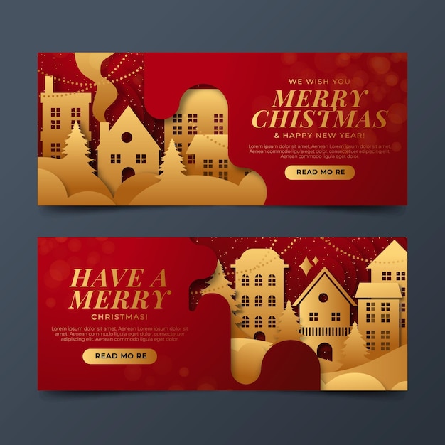 Flat design christmas town banners template