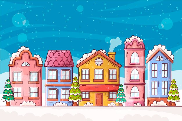 Flat design christmas town illustrated