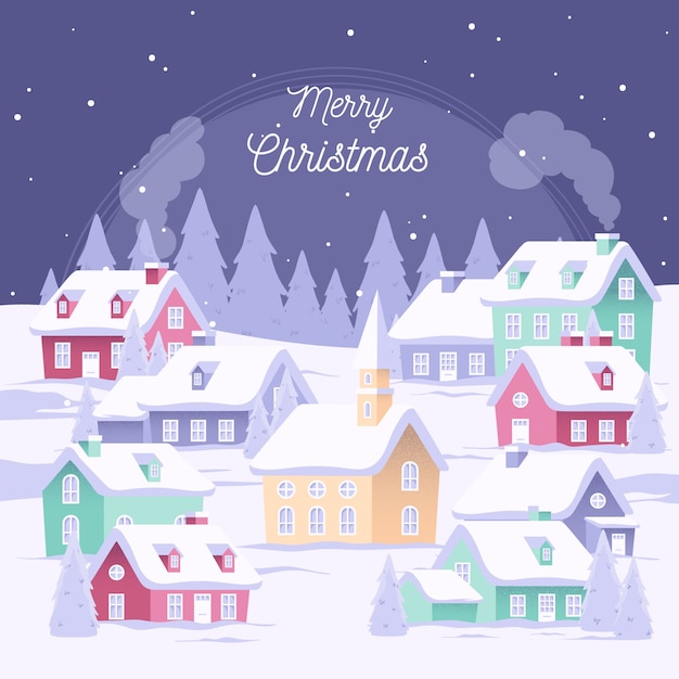 Free vector flat design christmas town wallpaper