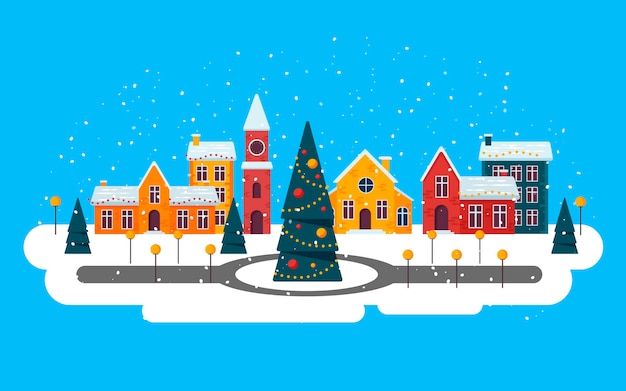 Free vector flat design christmas town