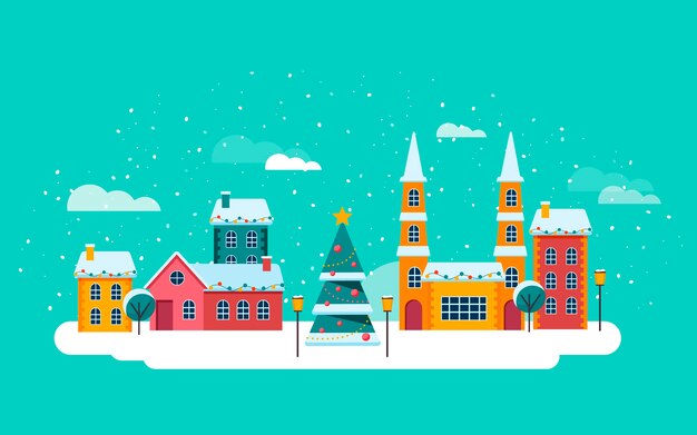 Free vector flat design christmas town