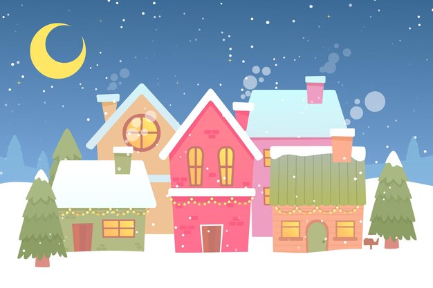 Flat design christmas town