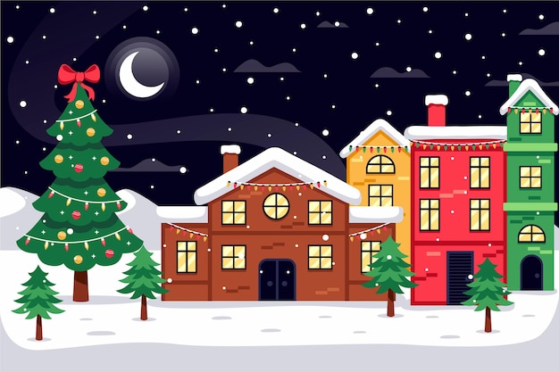 Free vector flat design christmas town