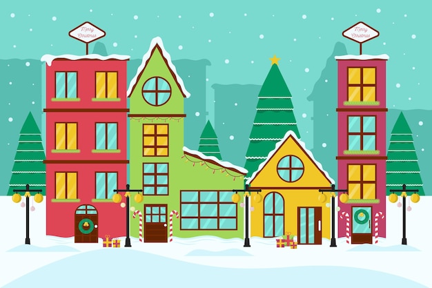 Free vector flat design christmas town