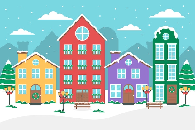 Flat design christmas town