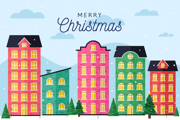 Free vector flat design christmas town