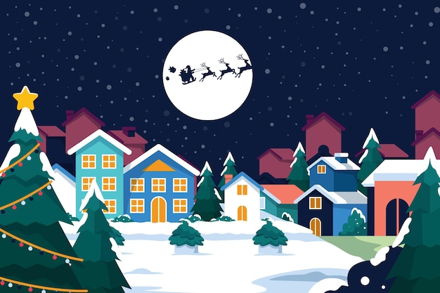 Flat design christmas town